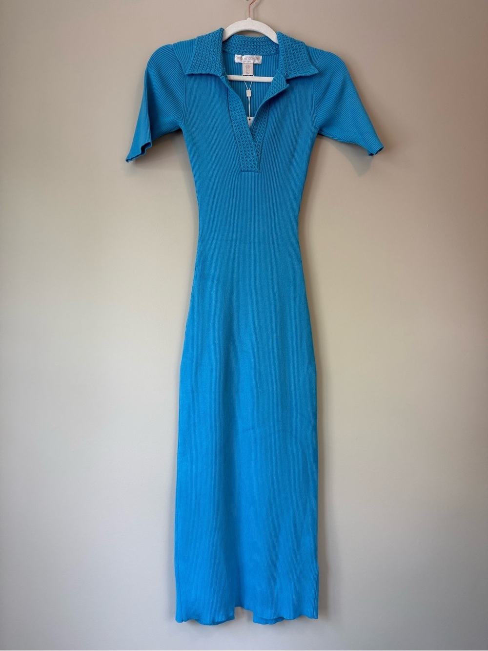 Caroline Constas NWT Blue Ribbed Knit Polo Maxi Dress Size XS